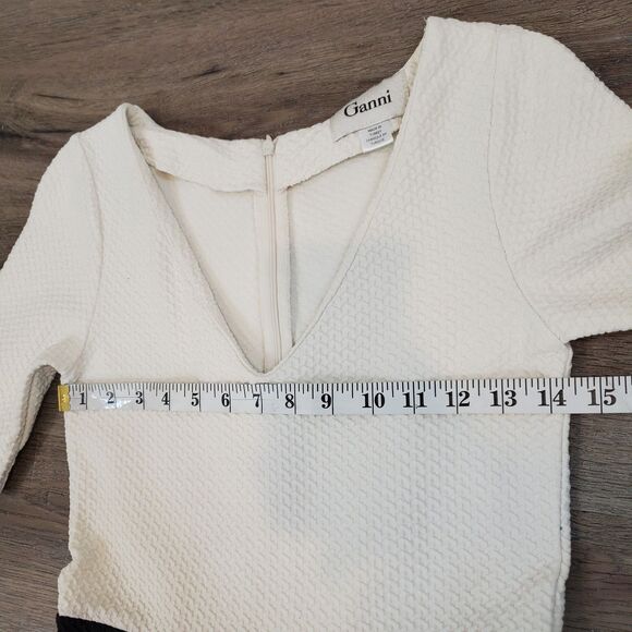 Ganni Textured Black White Mini Dress S Pleated Vneck Quiet Luxury Minimalistic - Picture 7 of 14